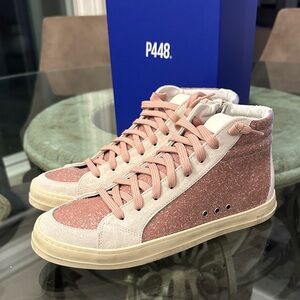 New in Box $325 P448 Women's Glittery Pink and Cream Sneakers sz 40/9